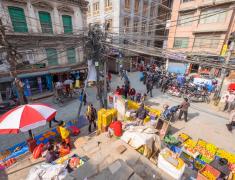 Kathmandu market square with tangled overhead cables